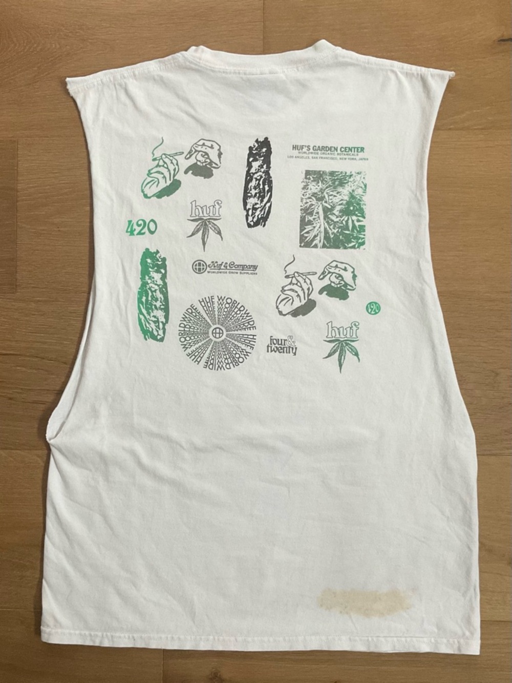 HUF THC: The HUF Company Garden Center 420 Muscle Tank White/Green Print Medium - Picture 4 of 8